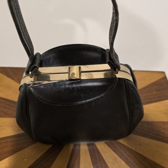 True Vintage 50s Roth-Made Mini Evening Bag Purse Black Calf Leather Chic READ - Picture 14 of 14